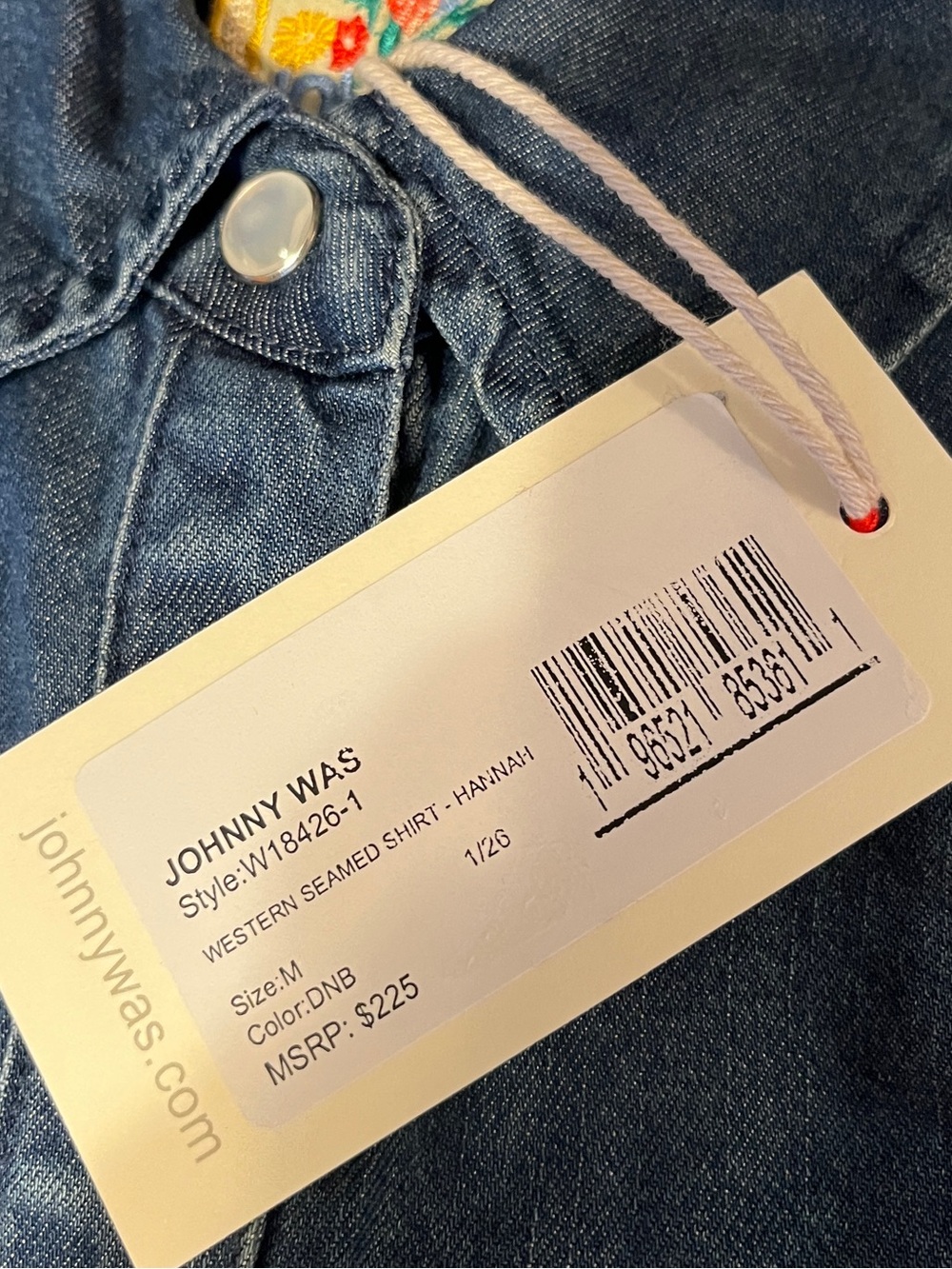Johnny Was Hannah Denim Shirt with Multicolor Floral Embroidery - Blue - Picture 5 of 12